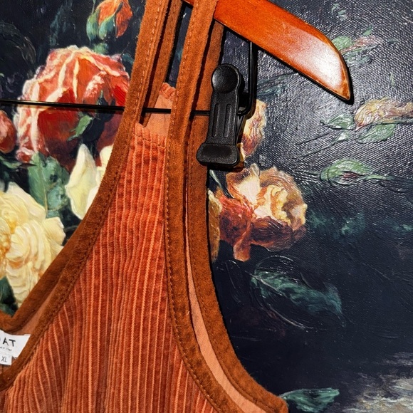 OAT New York Brown Orange Corduroy Button Down Mini Dress Suede Trim XL - Picture 7 of 8